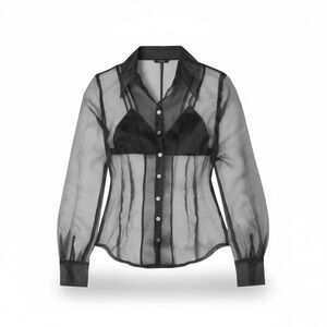 STAUD Black Sheer Button Down Shirt